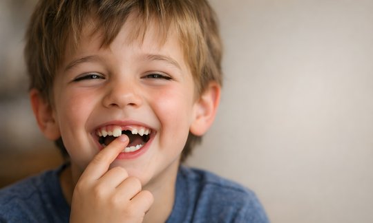 Young child smiling during a pediatric dental checkup